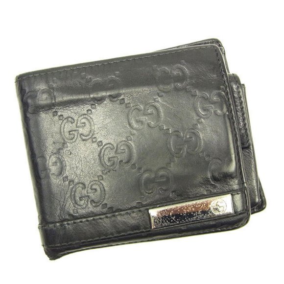 Gucci Handbags - Gucci Wallet Purse Bifold Guccissima Black Silver Mens Authentic Used Y6904